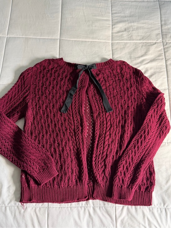 Bethany Mota Sweaters - Womens Open-Back Cable Knit Burgundy Cardigan - XL